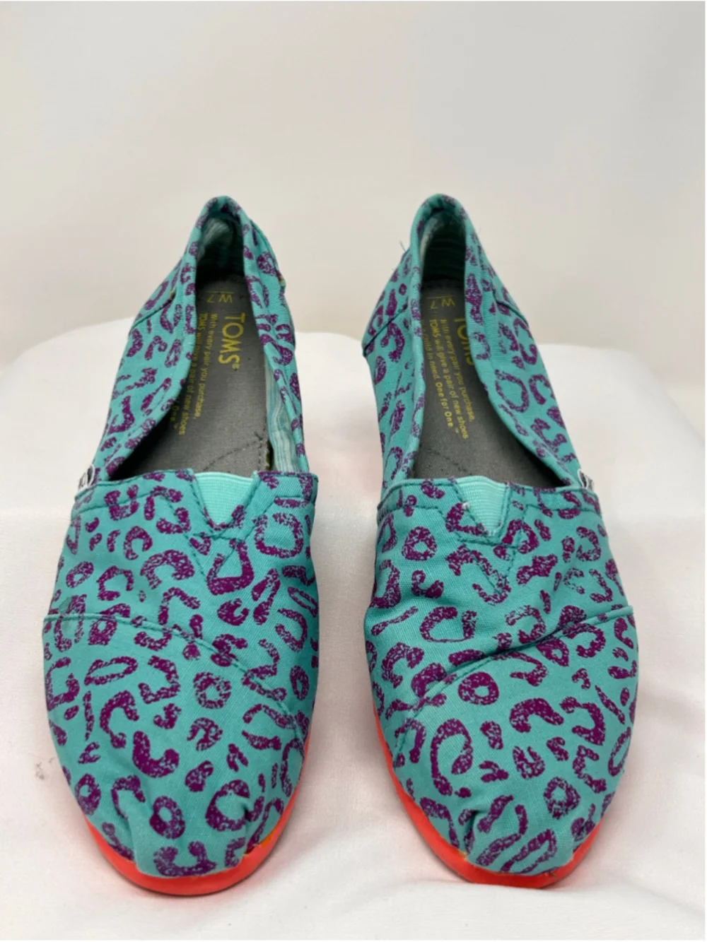 TOMS Teal Purple Leopard Print Alpargata Slip-On Flats Size 7
